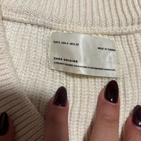 Zara White Ribbed Knit Oversized Sweater Vest- Size Small - Picture 8 of 8